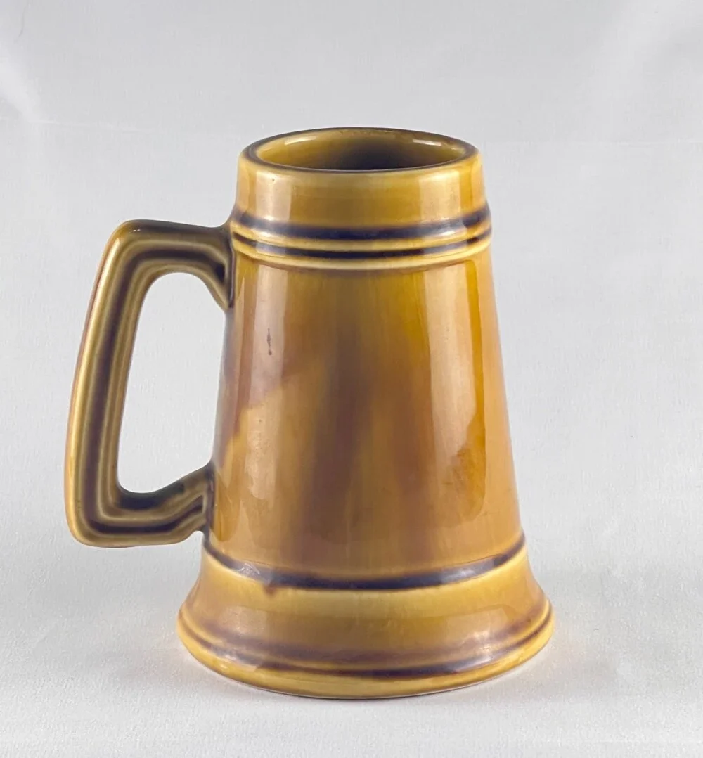 Vtg Ohio University Ceramic Beer Stein Mug Gold Brown w/ Metal Medallion Crest
